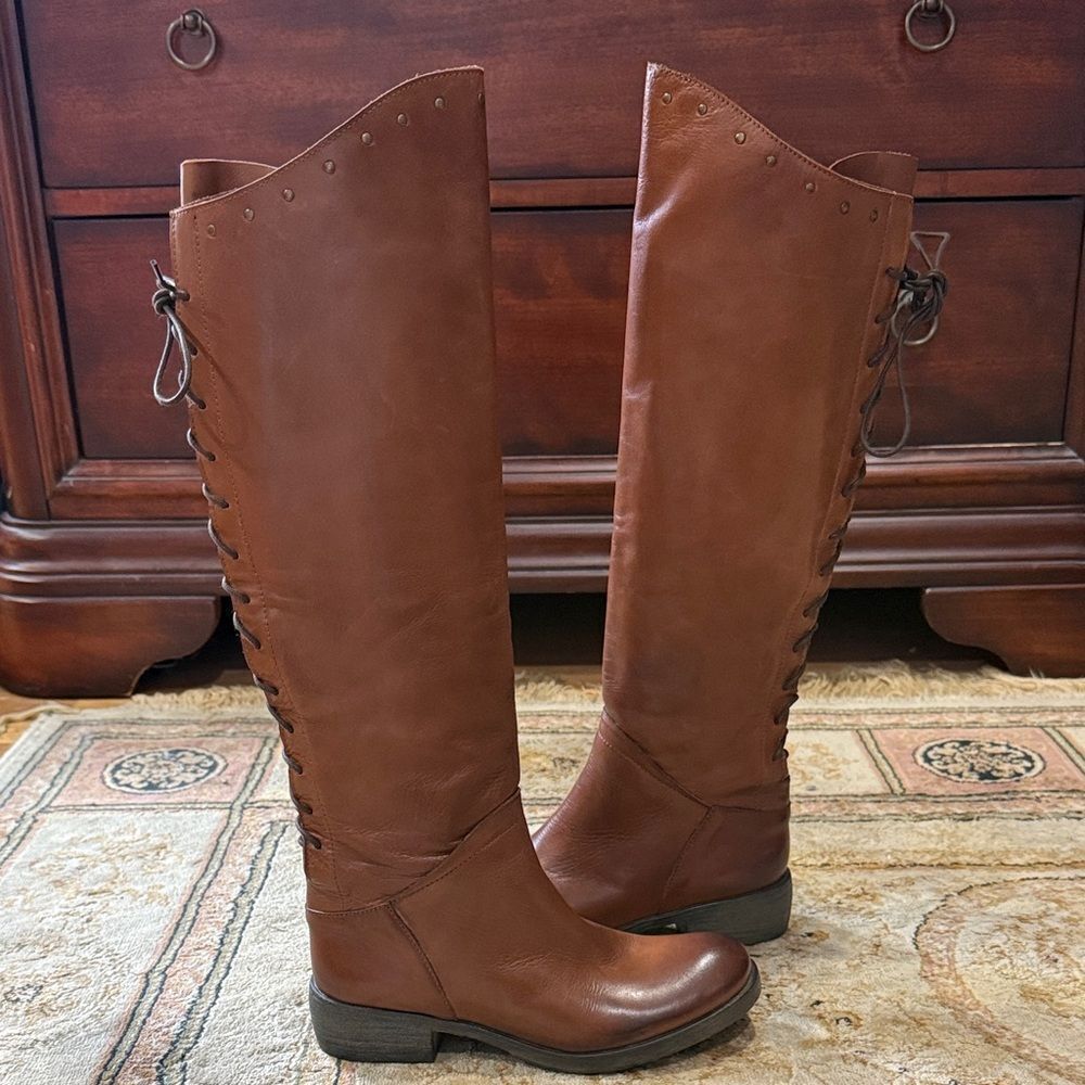 Sundance Glance My Way Women’s Sz 5.5-6/EU 36 Tall Rear Lace Cognac Leather Boot